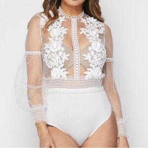 Vera & Lucy lace bodysuit,‎ Medium, sheer top